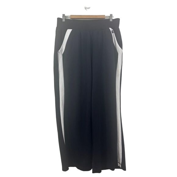 LIVI Pull On Pants Womens 14/16 Black White Stripe Relaxed Straight Leg Stretch - Picture 1 of 12